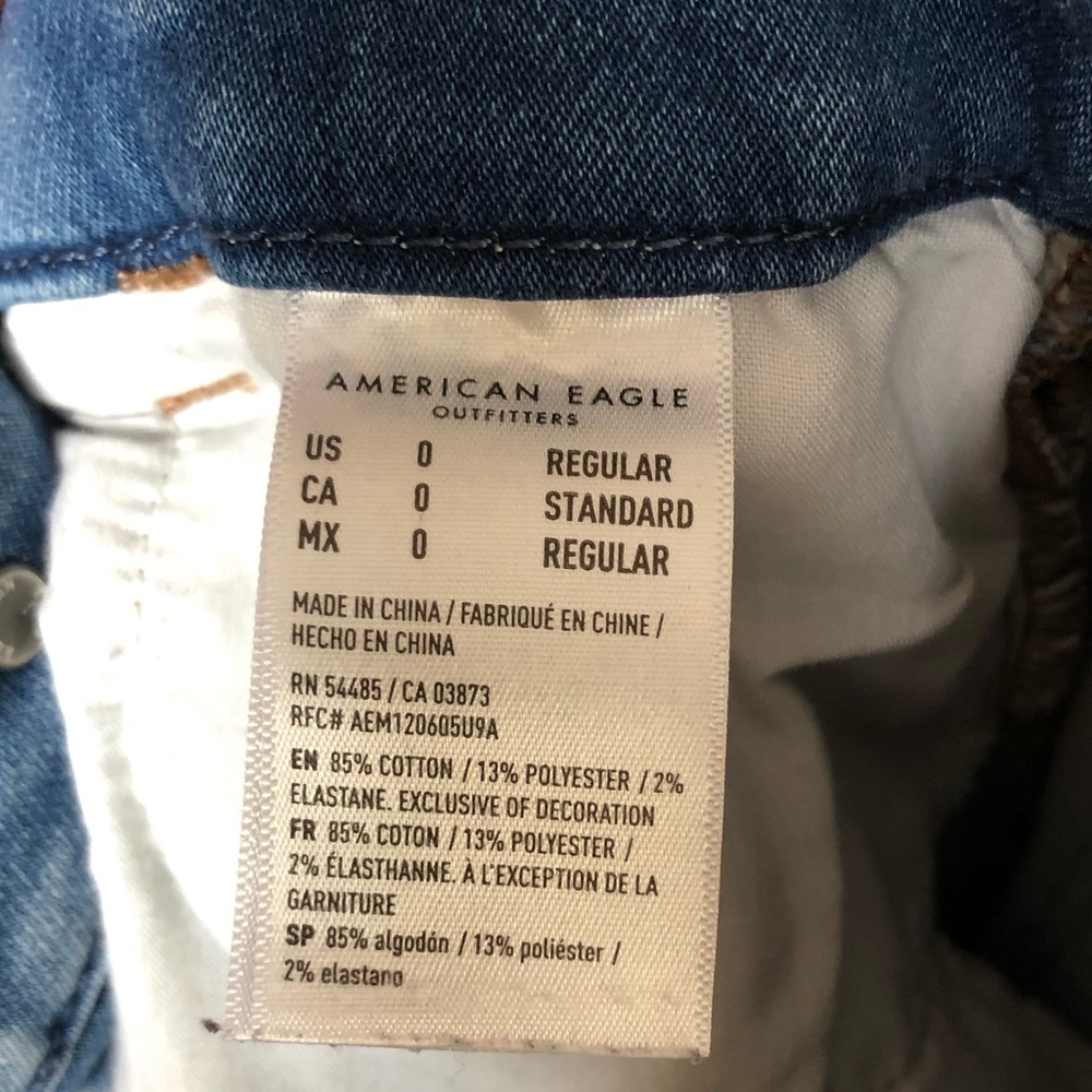 American Eagle Jegging High Rise Curvy Distressed Patched Jeans womens size 0 - Picture 2 of 5